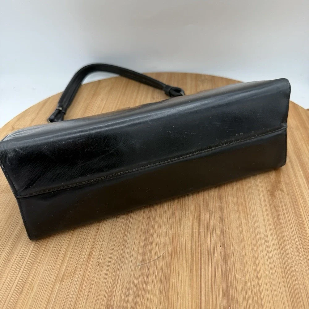 Vintage 1950s Lesco‎ Genuine Leather Handbag Black with Brass/Gold trim